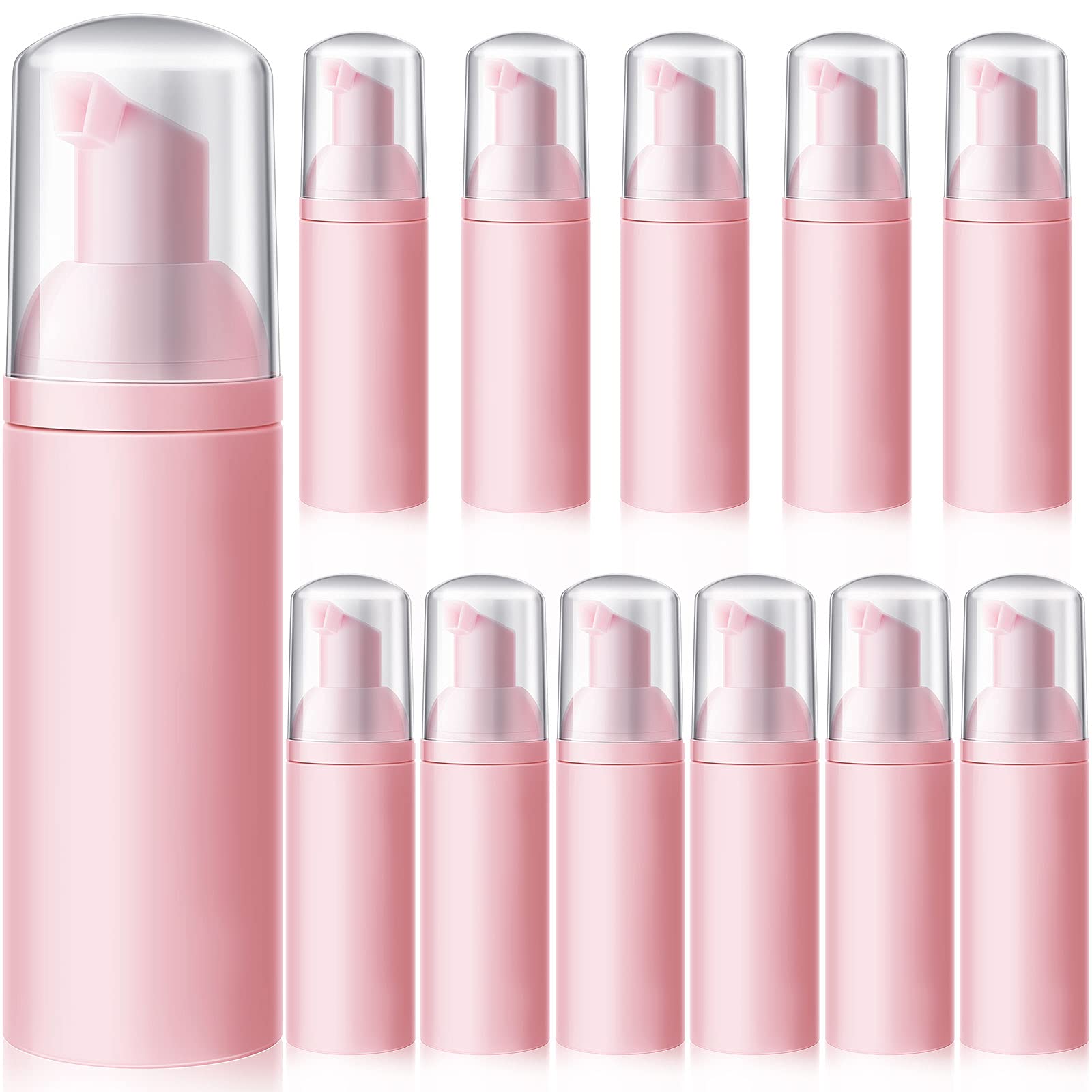Honeydak 12 Pieces 2 Oz/ 60 ml Travel Foaming Pump Bottles Soap Foam Plastic Dispenser Empty Pump Bottles for Shampoo Cleanser(Pink)