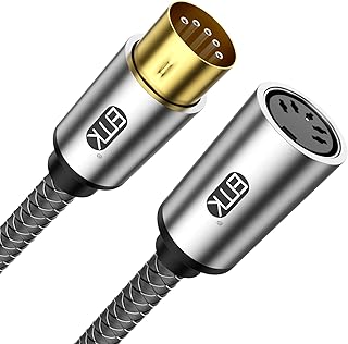 EMK 5-Pin DIN MIDI Extension Cable - Male to Female Adapter for Keyboard, Synthesizer, Piano & Guitar - 0.3M Audio Connector