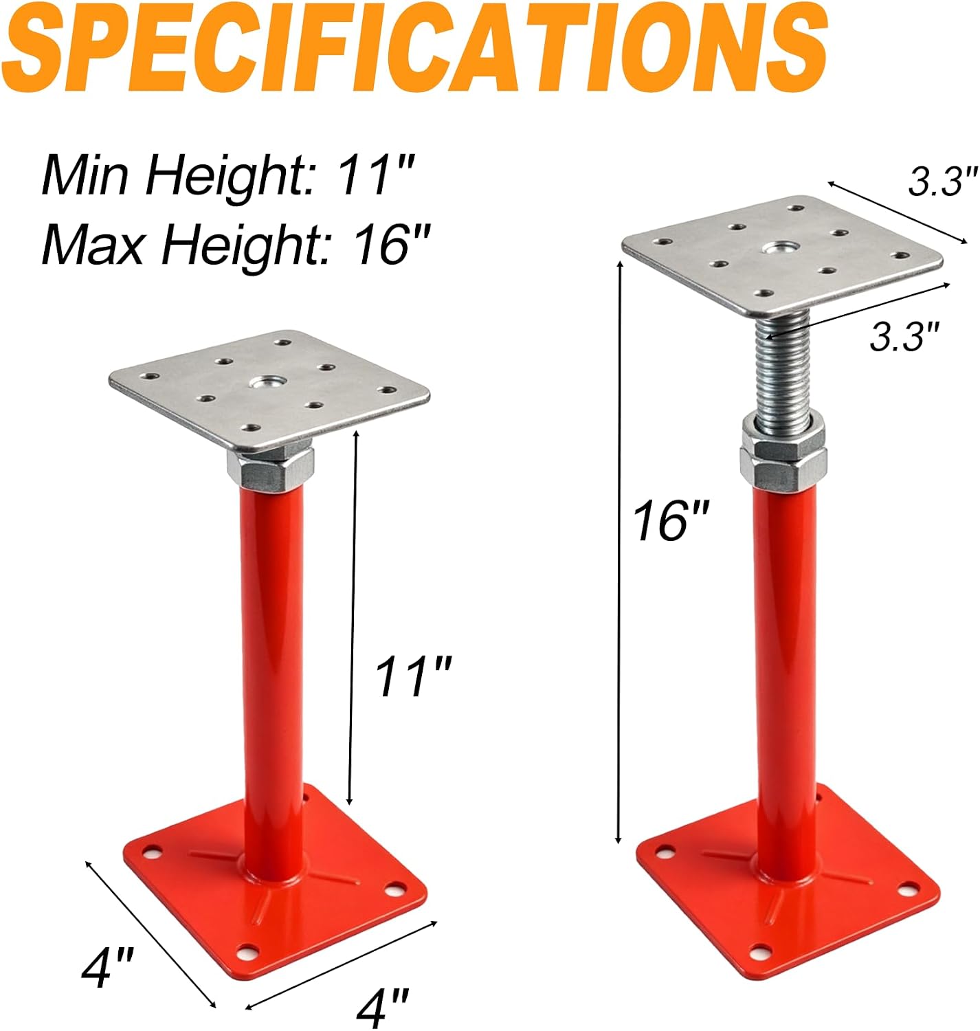 11"-16" Adjustable Floor Jack Post - 1 Pack Heavy-Duty Steel House Jacks Support Column with Locking Nut, 5000 lbs Capacity, for Basement Crawl Space Beam Jack, Deck & Floor Repair