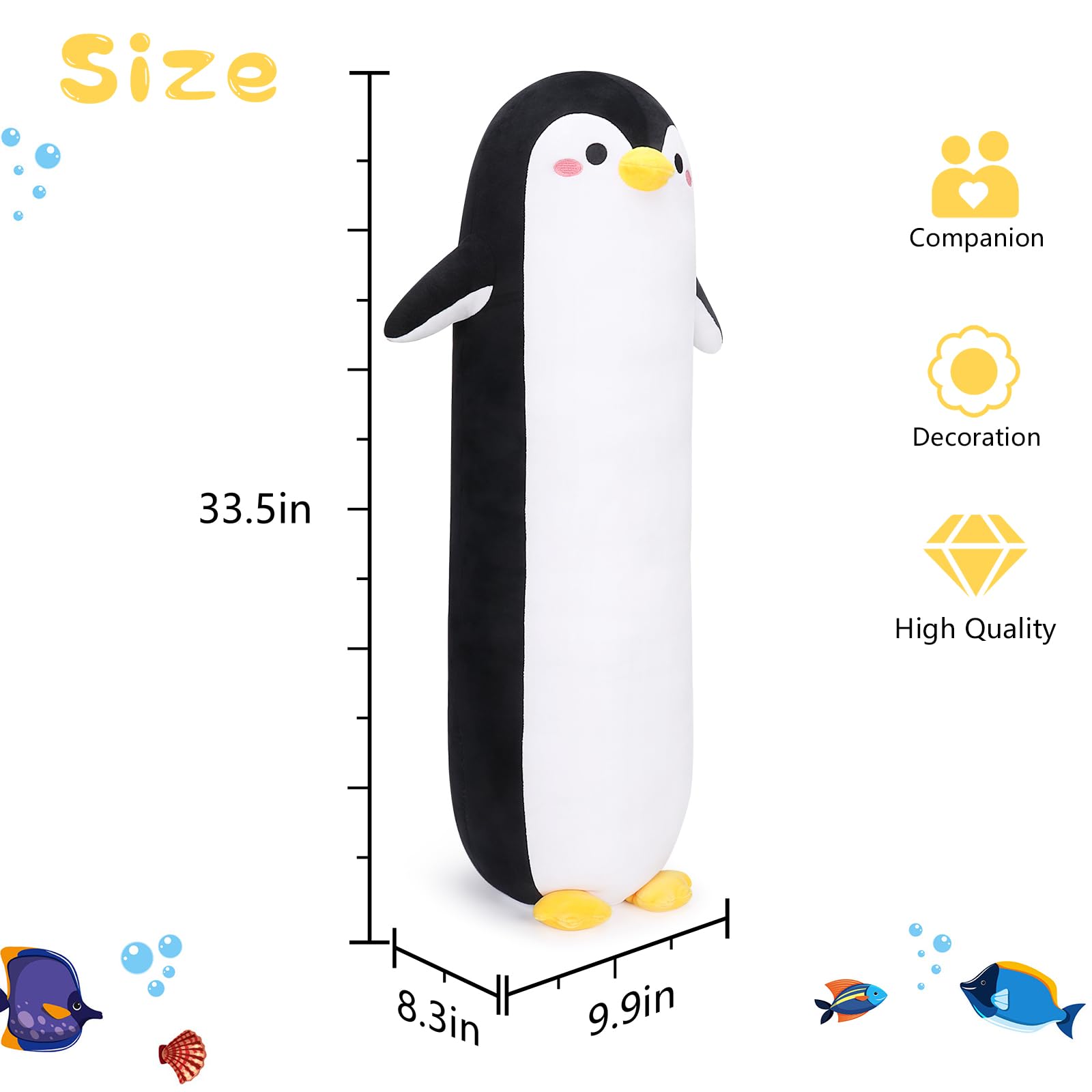 33.4 Large Penguin Plush Pillow Long Plush Penguin Stuffed Penguins Plushie Stuffed Animal Cute Plushie Animal Toys Hugging Pillow Chubby Cushion Pillow Toys for Boys Girls Present Decoration - Image 2