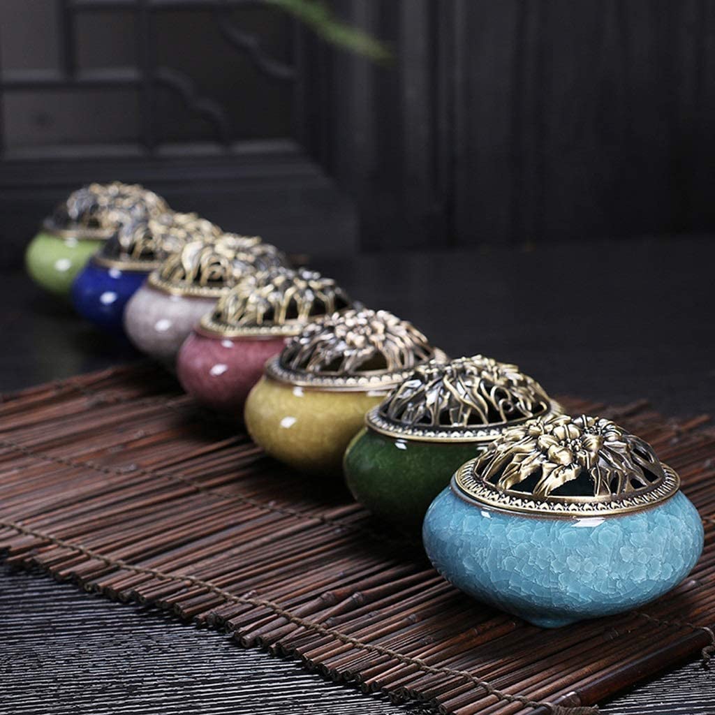 Räucherstäbchen Räuchergefäß Halter 2 Stück Keramik Räuchergefäß Aschefänger Räucherstäbchen Kegelspule Brennerhalter Home Room Buddhistisches Dekor Räucherstäbchenhalter Zuhause Büro Yoga(Grün)