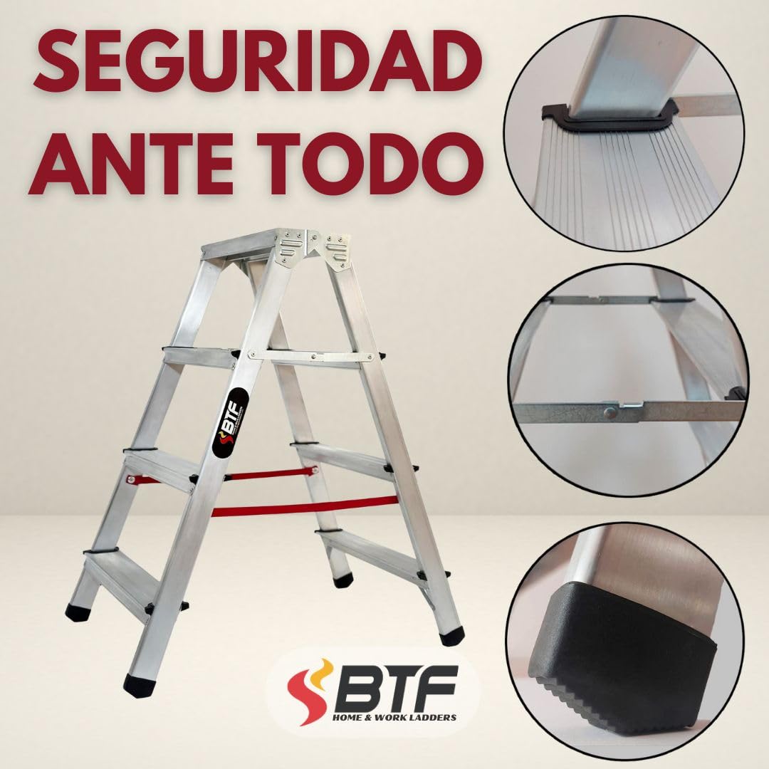 Nawa échelle escabeau Double Pliant 4 marches Aluminium antidérapant Hauteur Max. Accessible des Deux côtés 2 x 4 Niveaux Charge Max. 150 Kg. Fabriqué en Europe