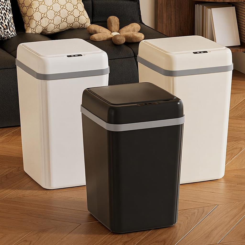 2 Pack 15L Touchless Sensor Trash Can, Quiet Odor & Pet Resistant Auto Bin, Modern Waste Basket for Kitchen Bathroom Living Room, Multi Colors (Cream, 15, Liters)