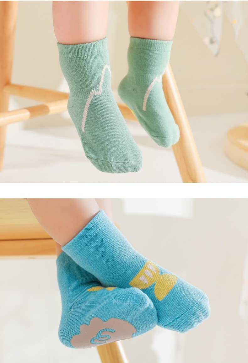 BEHELE Toddler Grip Socks Baby Girl Boy Non-skid Newborn Infant Non Slip Socks Anti-Slip Cotton Ankle Floor Trampoline Socks (as1, age, 3_years, 5_years, L)