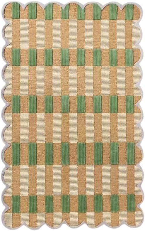 Blue Zig Zag Wavy Scalloped Area Rug Hand Tufted Wool Irregular Shape Modern Plush Floor Rug for Living Room Bedroom Kids Room Nursery Apartment Decor 6' x 9