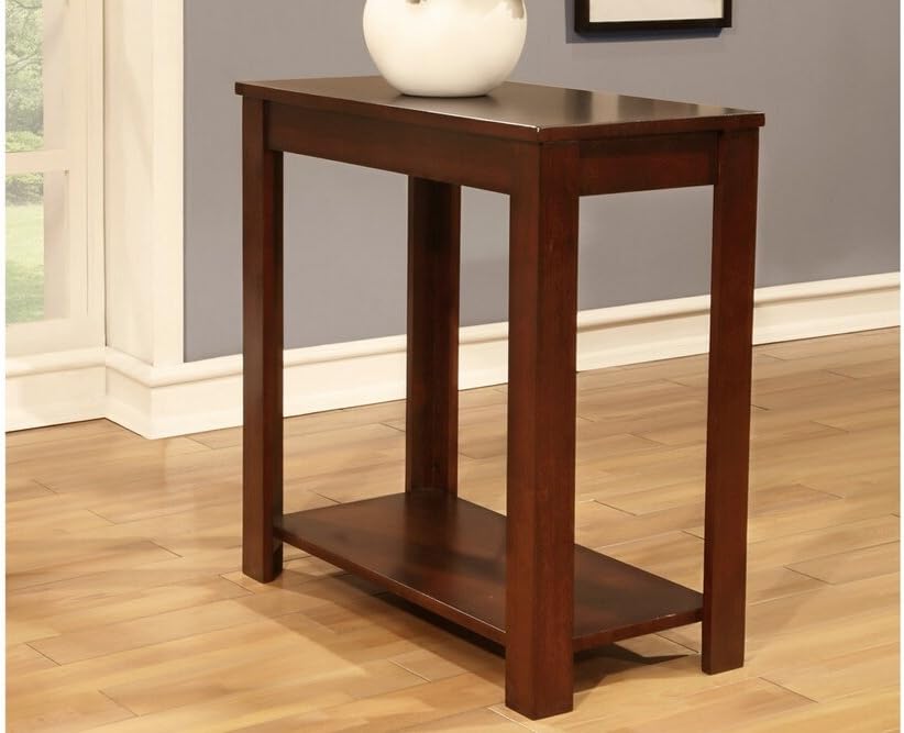 Cherry finish wood rectangular faux marble top chair side