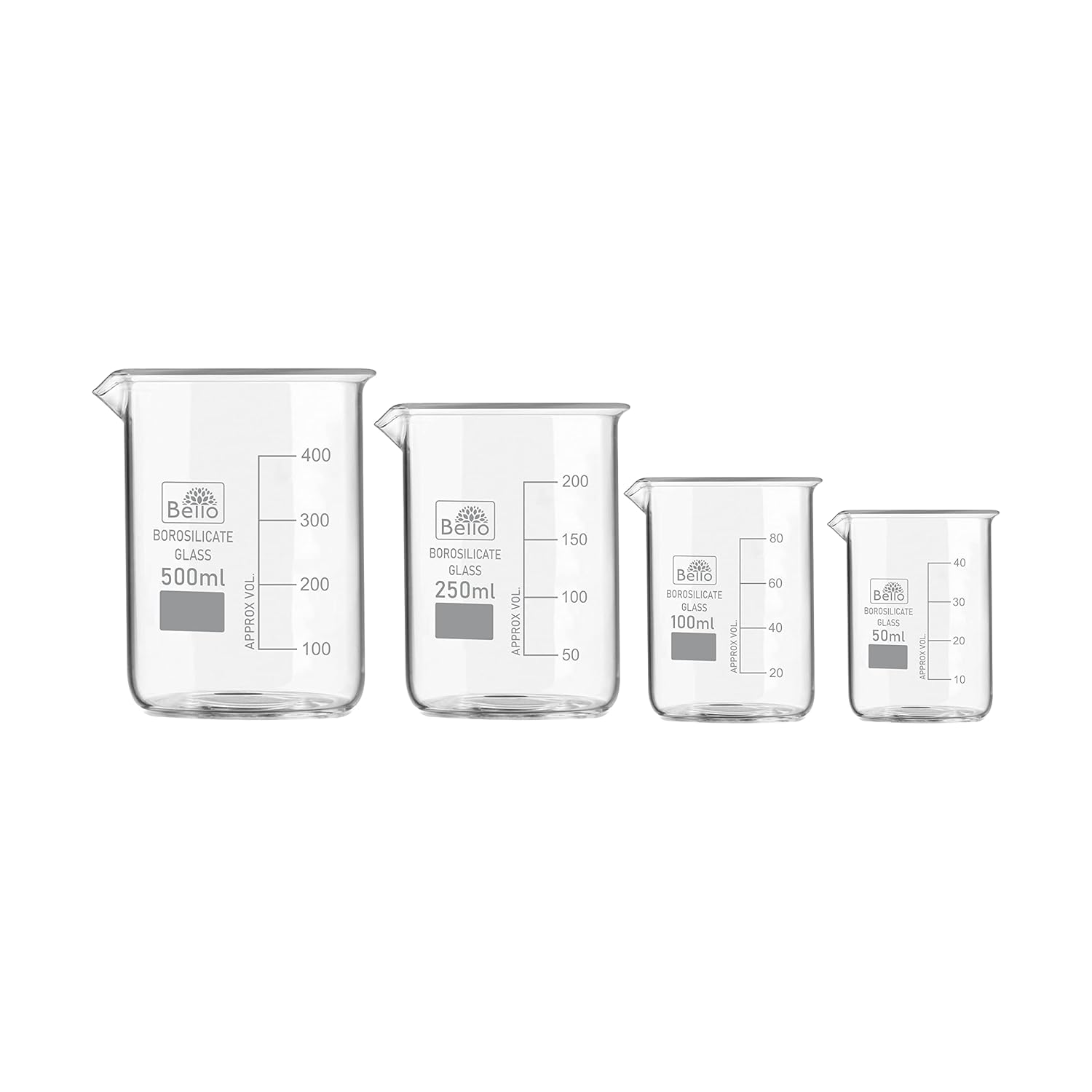 Bello Borosilicate 3.3 Glass Beakers Beakers 50 ml, 100 ml, 250 ml