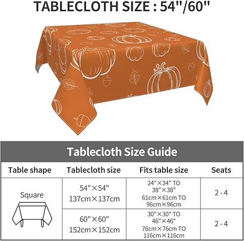 Miniatura 4 de AGAYNA Mantel cuadrado de otoño de 60 x 60 pulgadas, calabazas blancas naranja quemado, mantel de poliéster resistente a las manchas, mantel de