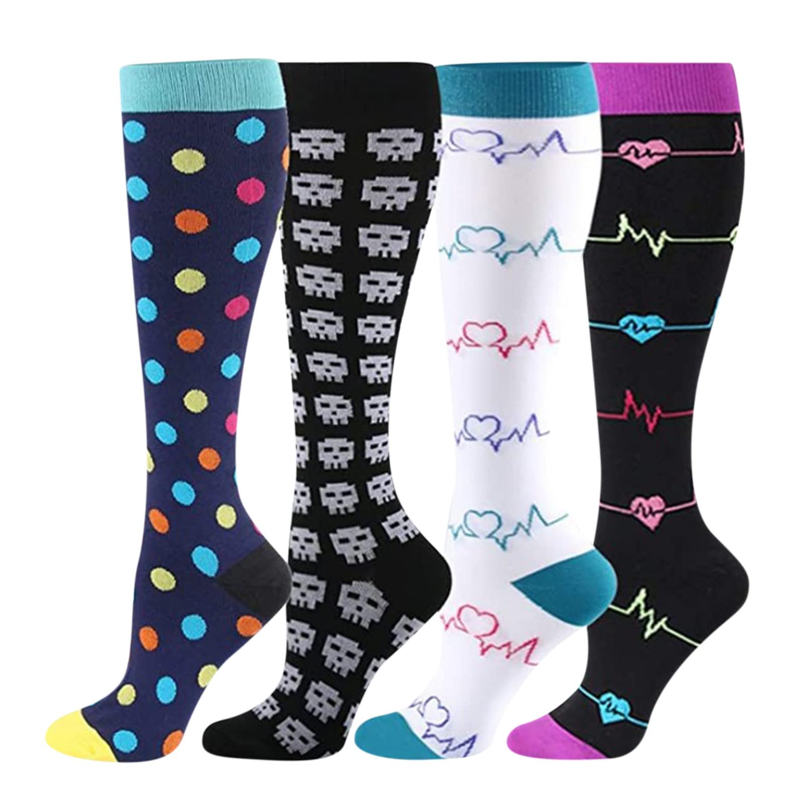 4 Pair Compression Socks for Women Circulation Knee High Socks Best Support for Sports Travel Running Stocking (#01black,Large)