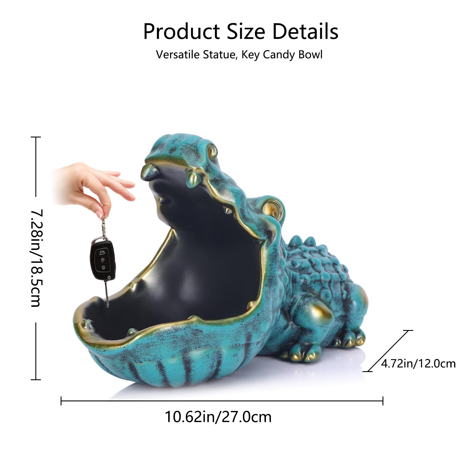 LCCCK Crocodile Candy Dish, Fun Crocodile Statue Key Bowl for Entryway Table, Green Big Mouth Sculpture Weird Animal Hippo Candy Bowl - for Office Entry Way Table Art Sundries Container Storage Box