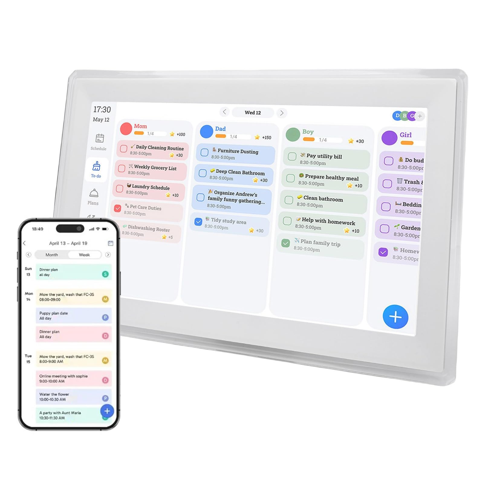 Topiky 15,6 Zoll WiFi Digitalkalender, Wandplaner, Elektronischer Kalender und Aufgabendiagramm, Intelligentes Interaktives Touchscreen Display für Familienpläne, Intelligenter (EU)