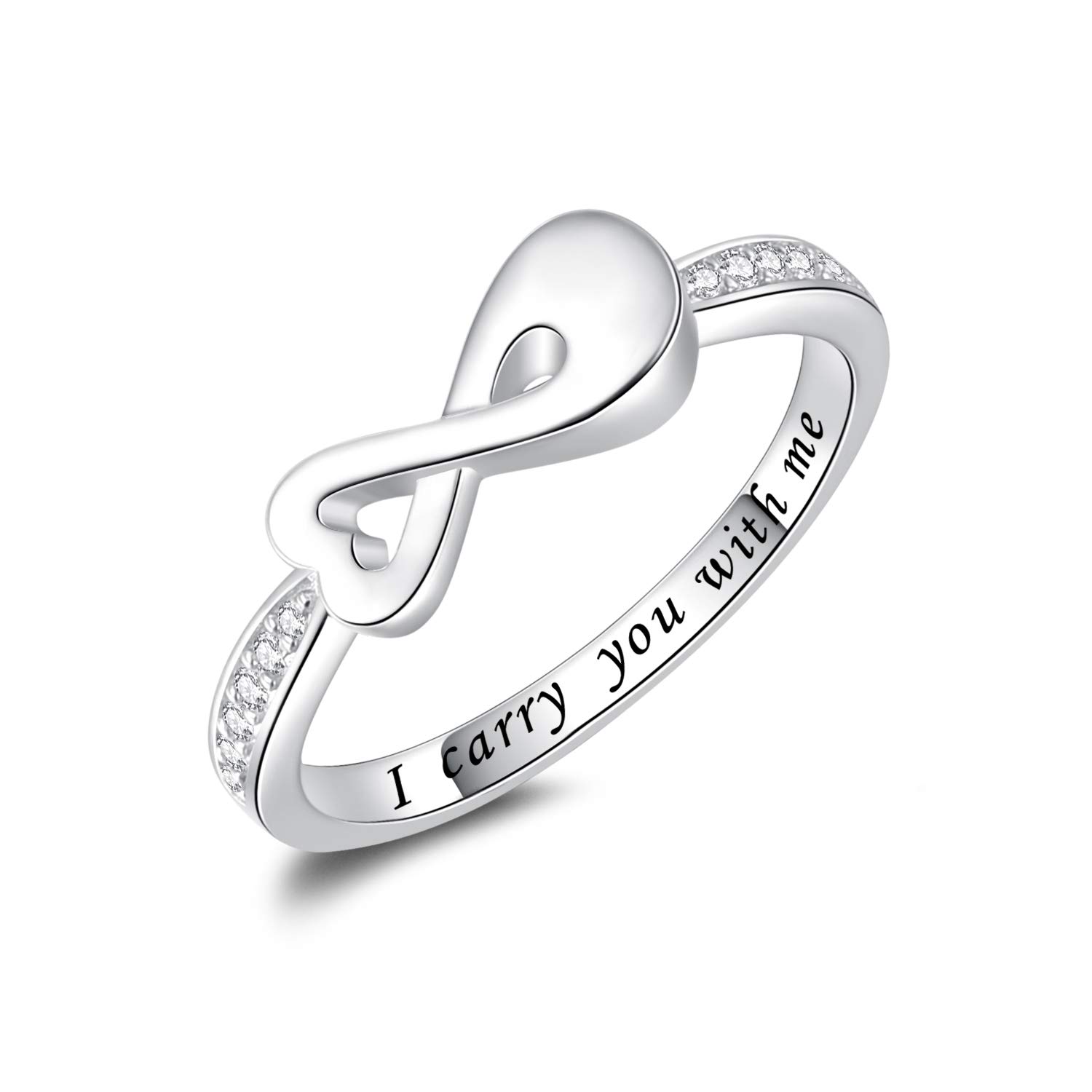 Fookduoduo Infinity Cremation Ring for Ashes - 925 Sterling Silver Cremation Urn Jewelry I Carry You with me Memorial Keepsake Locket Rings for Human/