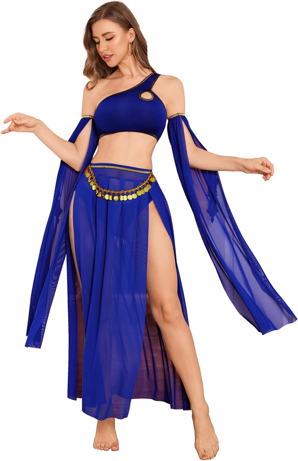 Women's Belly Dancer Costumes Crop Top and Mesh Maxi Slit Skirt Roleplay Lingerie Outfits