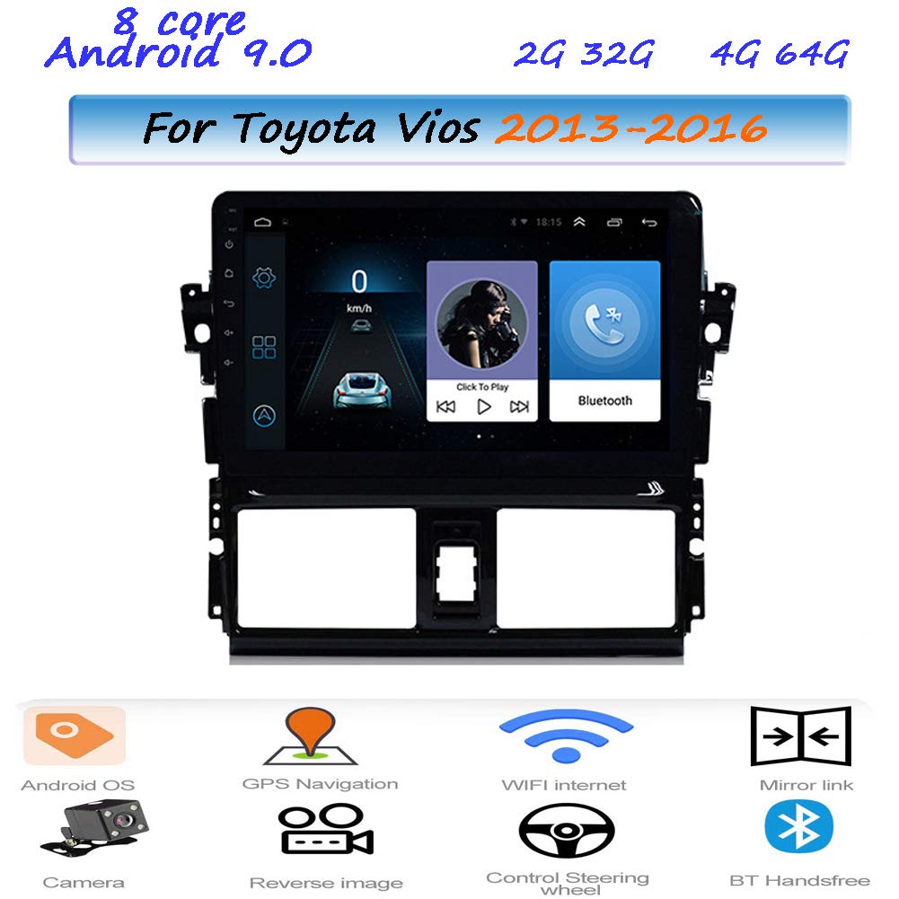 LHWSN 10" Capacitive Touch Screen for Toyota Vios 2013-2016 Car Radio GPS Navigation 8 cores Steering Wheel Control Stereo Head Unit Link Mirror WiFi Bluetooth AM RDS HiFi SWC