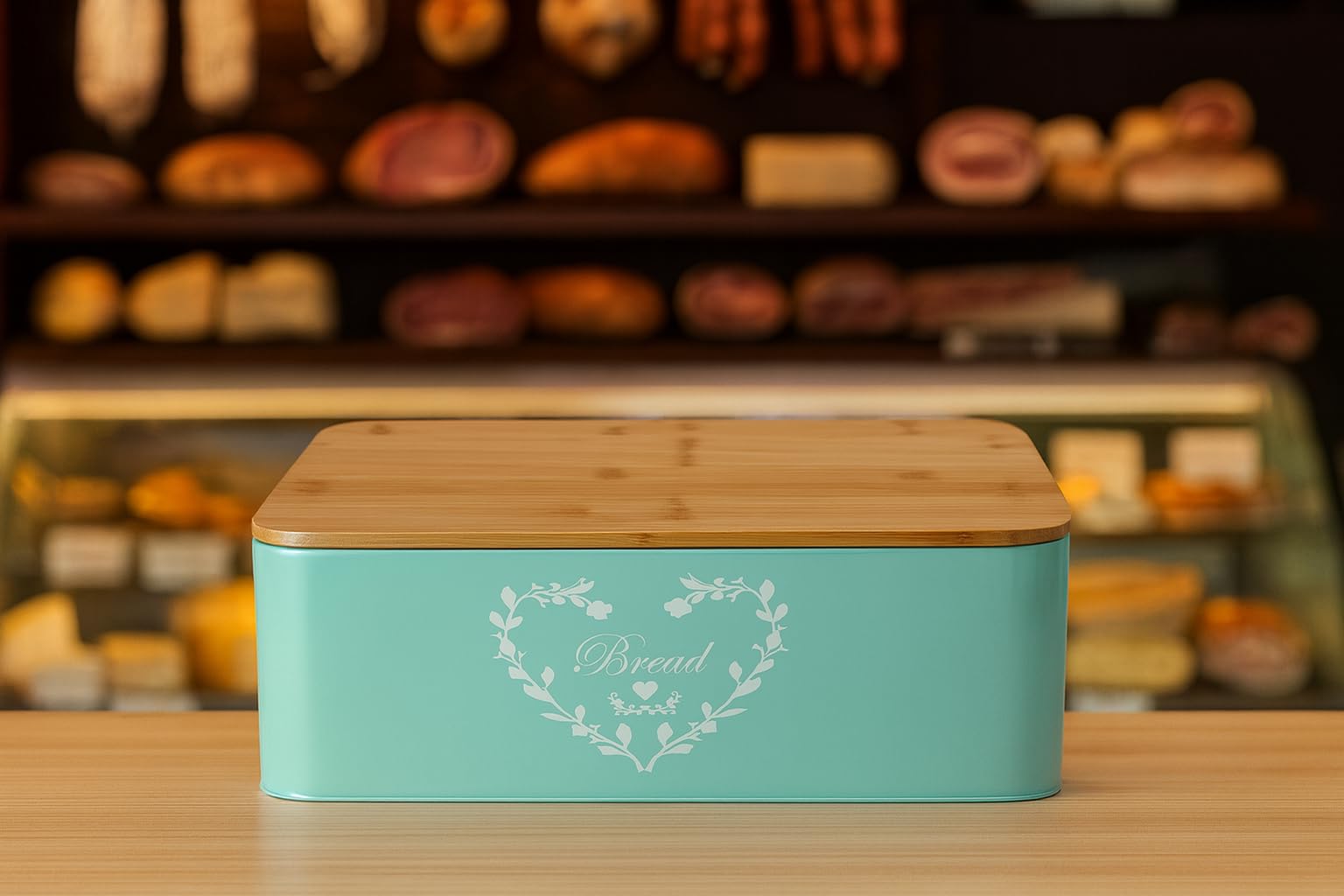 Contenitore Portapane con Coperchio in Bambù, 35x23x13 cm – Conserva Pane Fresco-Grado Alimentare, Design Elegante Verde Menta XXL – Per Pane, Dolci e Snack