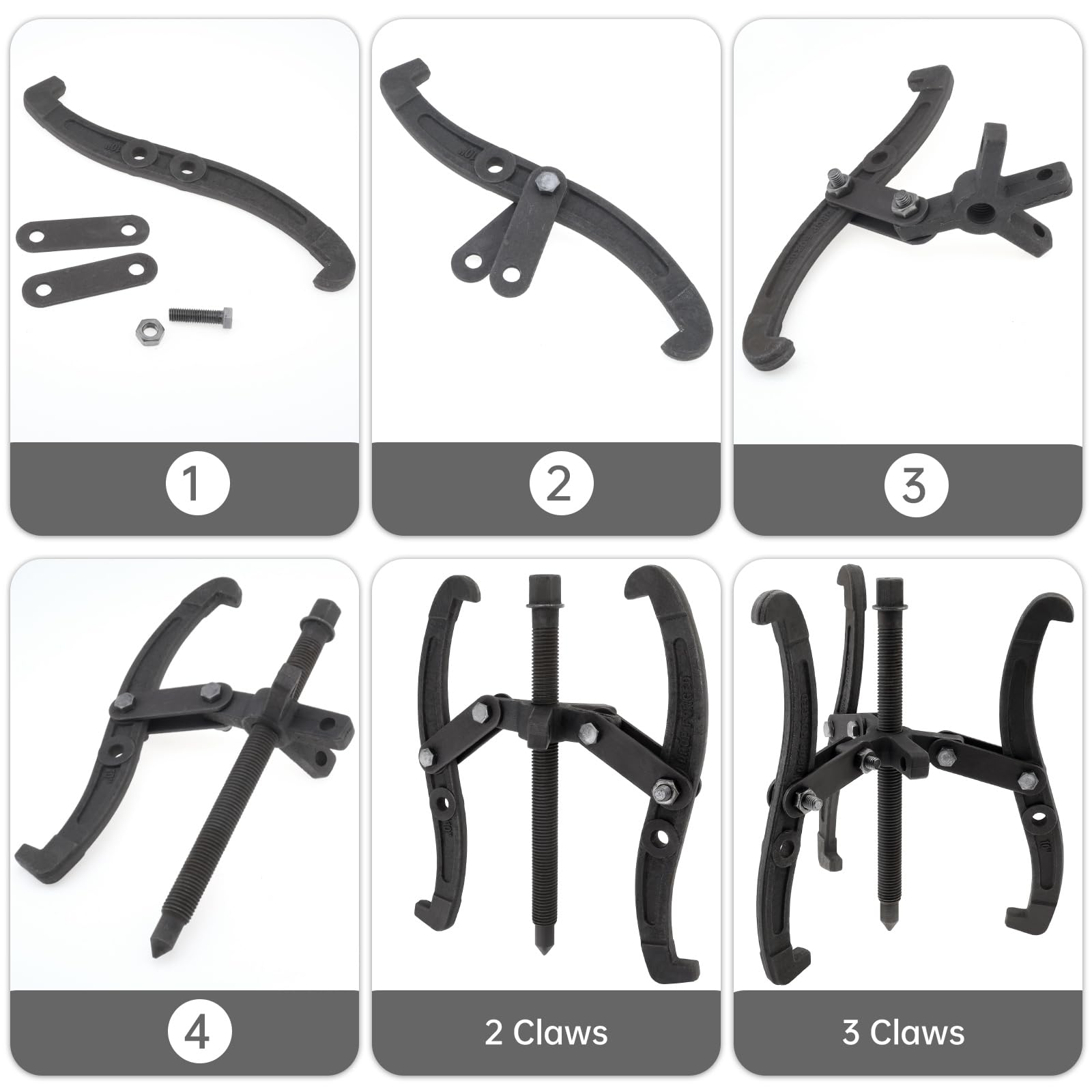 ChgImposs Estrattore multifunzione standard in acciaio al carbonio a 2 ganasce/3 ganasce con 4 estrattori a foro singolo per riparazione auto/meccanica (25,4 cm)