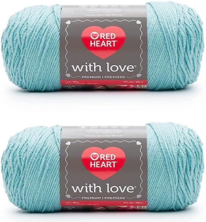 Red Heart with Love Iced Aqua Yarn - 2 Pack of 198g/7oz - Acrylic - 4 Medium (Worsted) - 370 Yards - Knitting/Crochet
