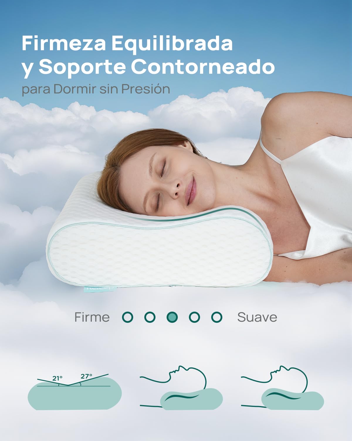 Releep Almohada Altura Ajustable, Almohada Espuma Viscoelástica, Almohada para Dormir, Almohada Ergonómica para Dormir de Lado y Espalda