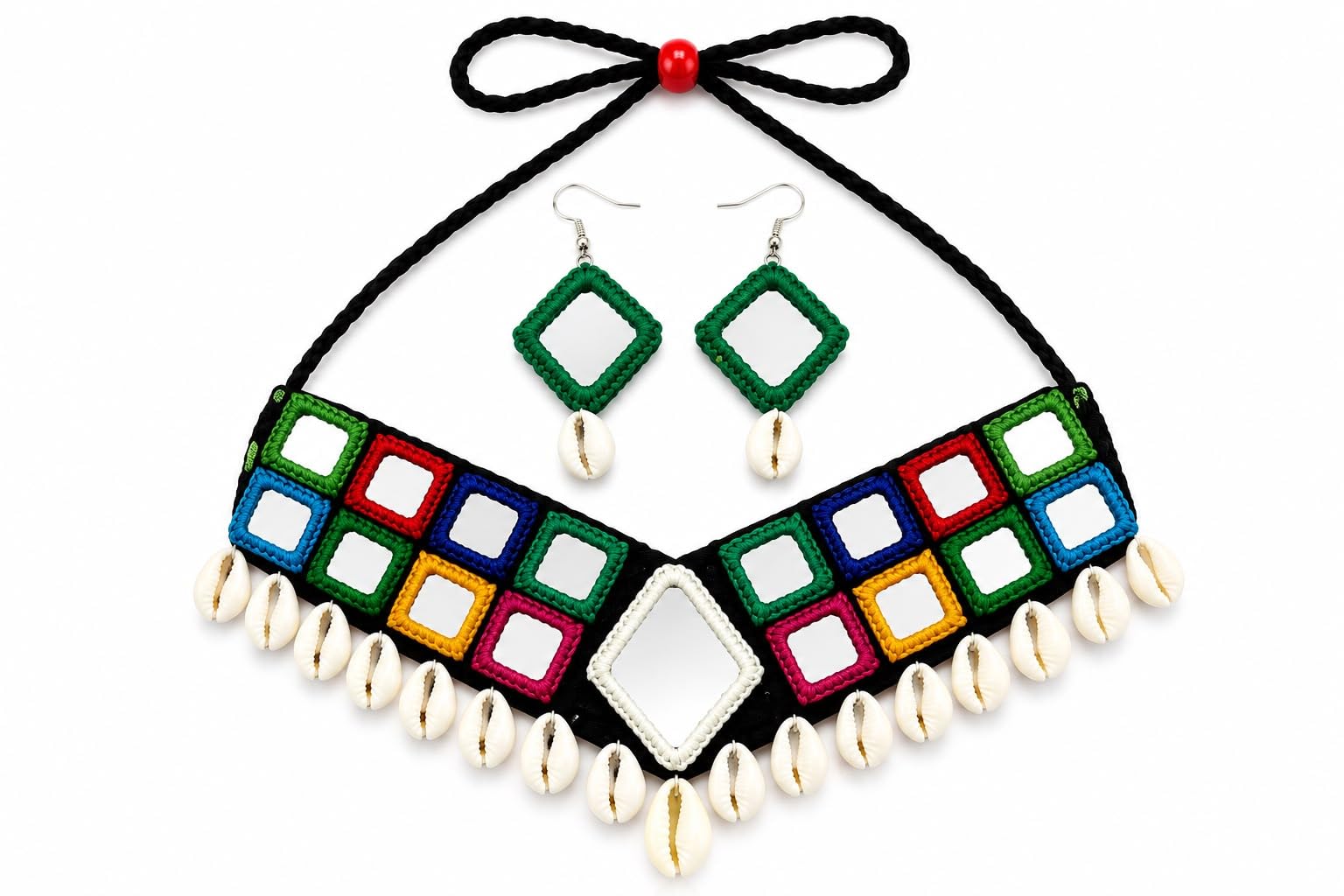 Handcrafted Mirror Work Choker Necklace and Earrings Set-image-32