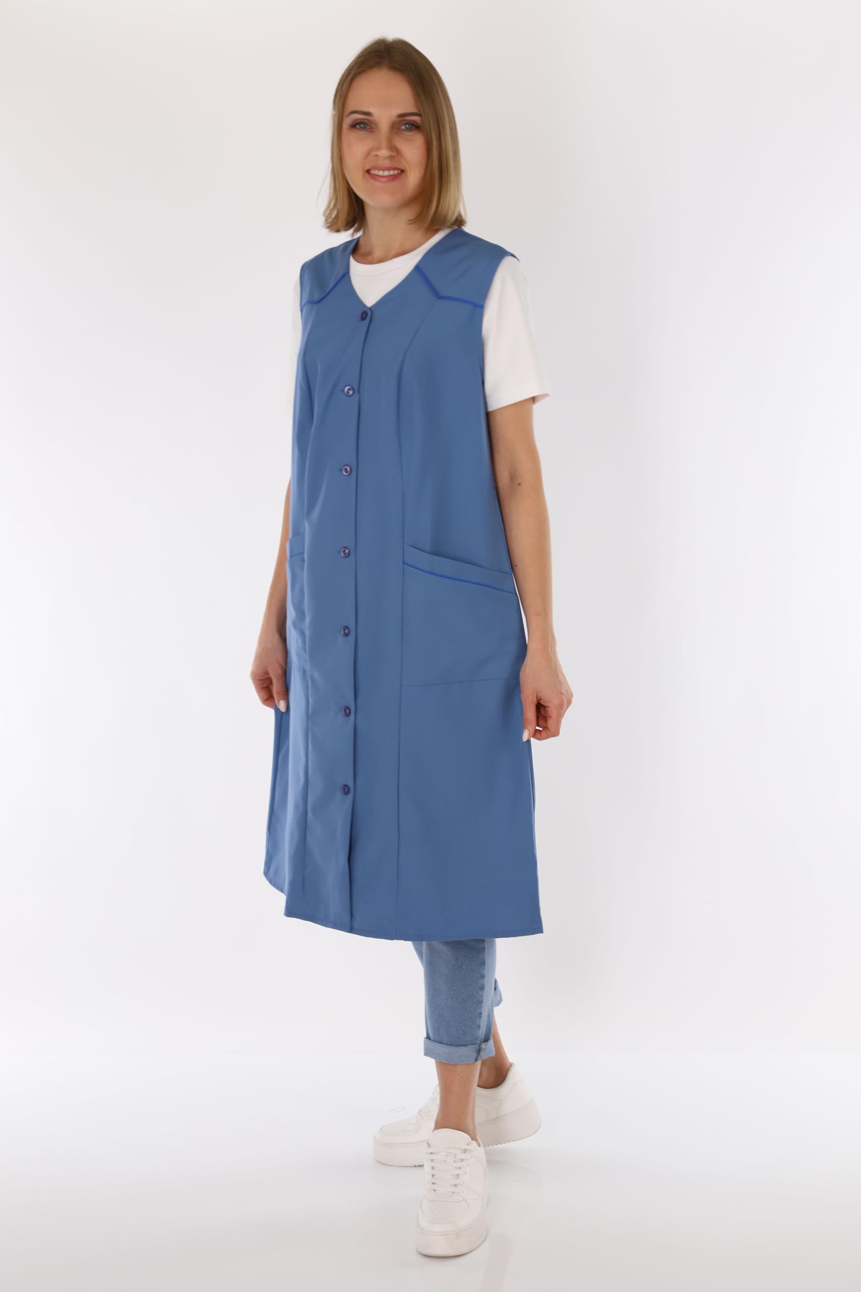 Blouse sans manches pour femme - Tablier de cuisine - Couleur unie - Robe de maison