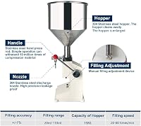 SUSEMSE Kézi Folyadéktöltő Gép 5-50ml - Rozsdamentes Acél Palacktöltő Víz, Olaj és Paszta Adagolásához - A03 Modell - A03 5-50ml, Stainless Steel 4