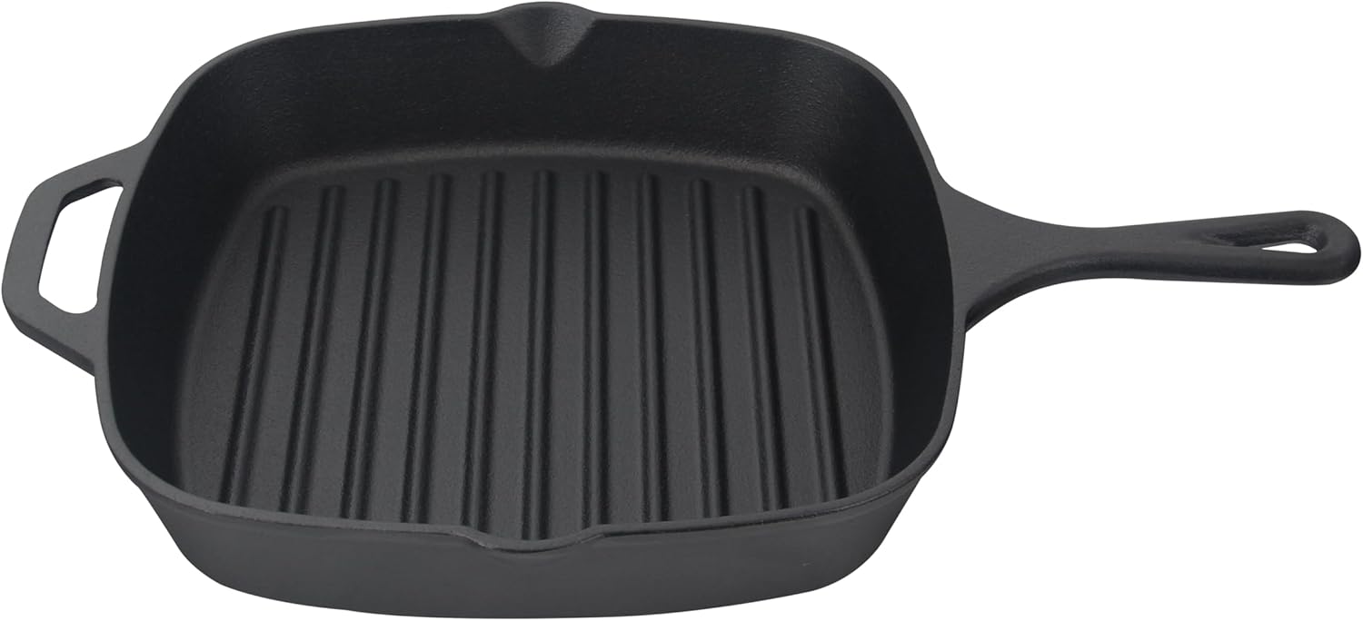 Jim Beam , Pre Seasoned Cast Iron Square Skillet with Ridges, 16"