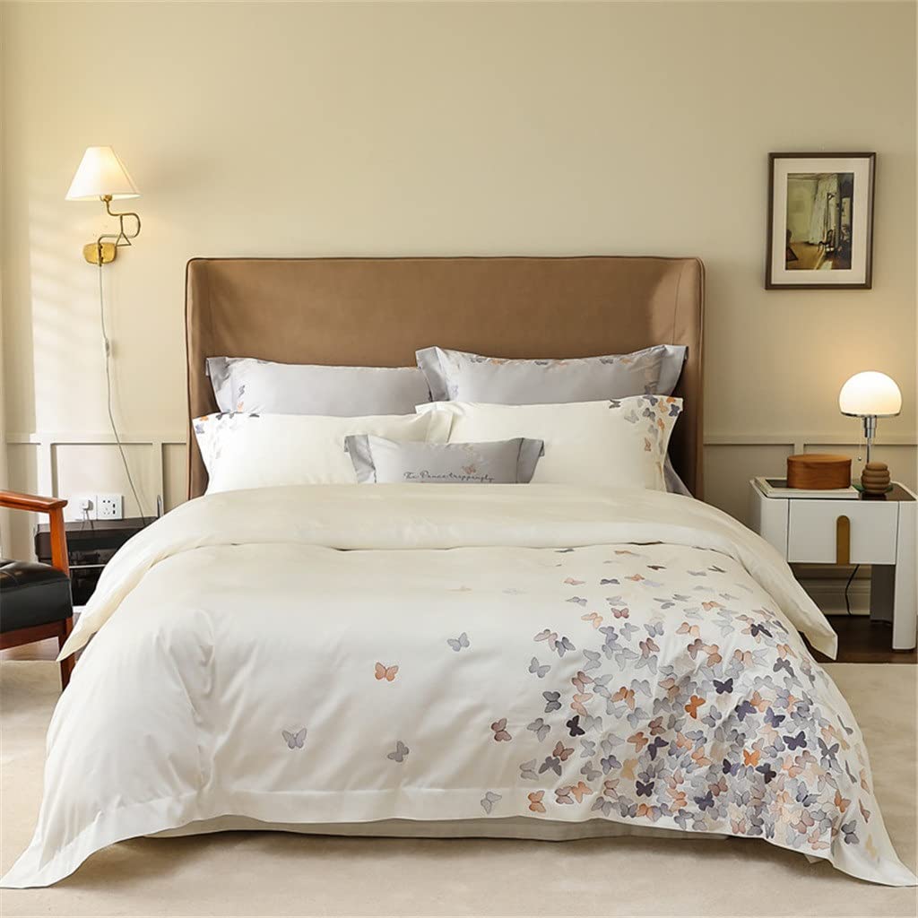 Parure de lit égyptien King Size avec broderie papillon élégante