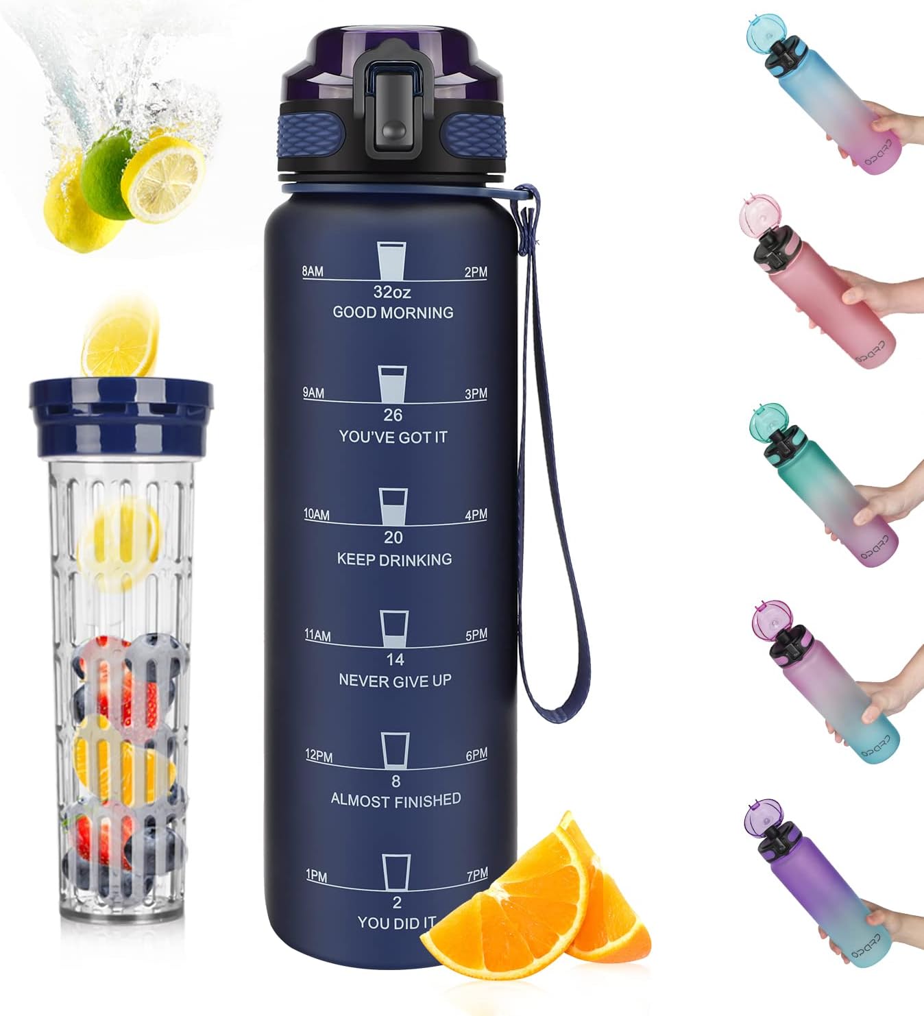 Opard 30oz/32oz Sports Water Bottle with Leak Proof Flip Top Lid BPA Free Tritan Reusable Plastic for Gym and Outdoor, Travel Water Bottle with Straw