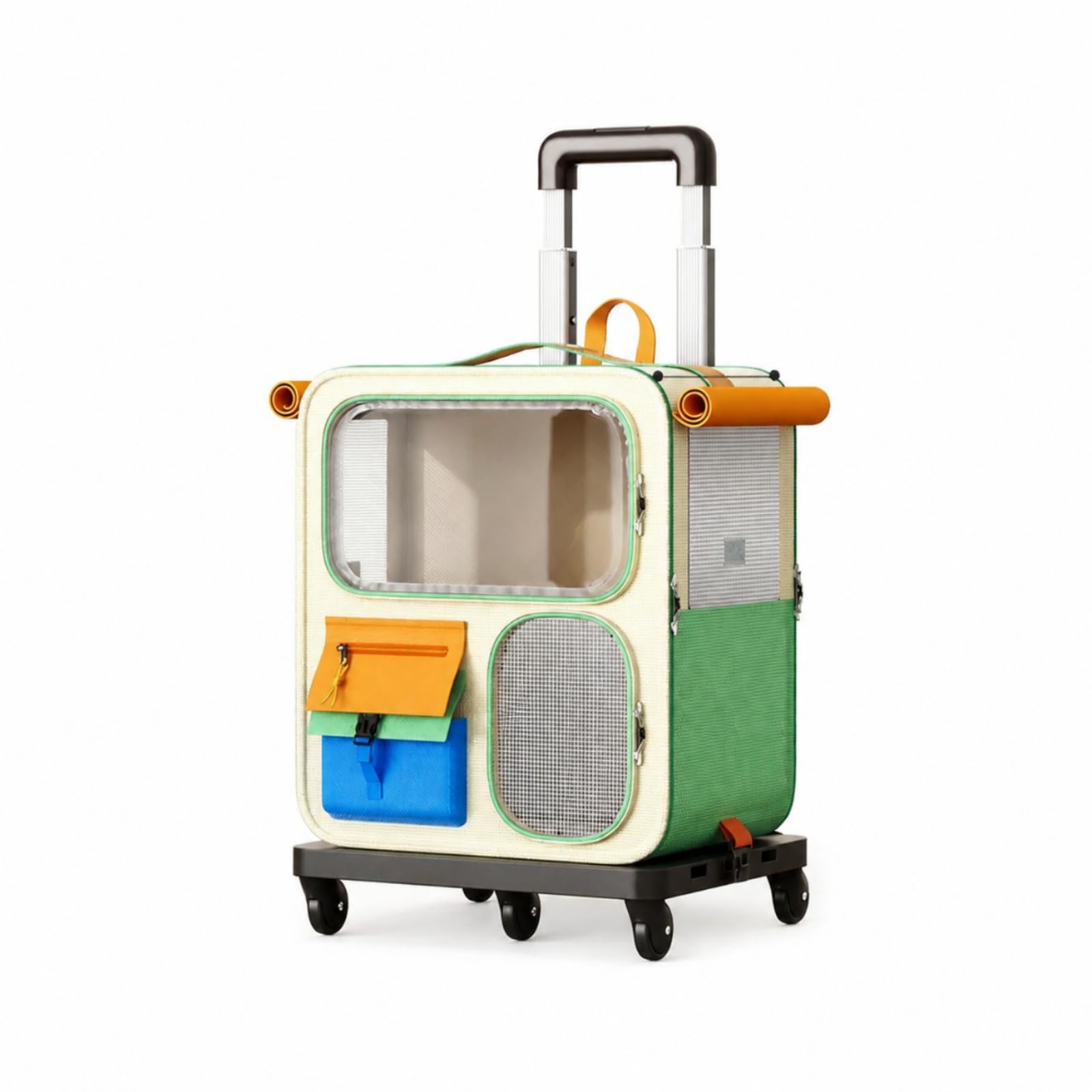 Travel Carrier Haustierkoffer Rucksack, Cremegrün, Haustier-Rucksack Mit Rollen Und Teleskopgriff, Cremefarben Und Grün