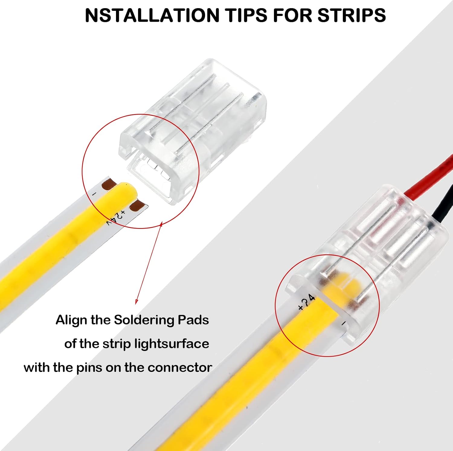 Flutesan COB LED Strip to Wire Connector 20 Pieces Waterproof LED Adapter Connectors Transparent Solderless LED Light Strip for Unwired Gapless Track Lighting(2 Pin, 10 mm)