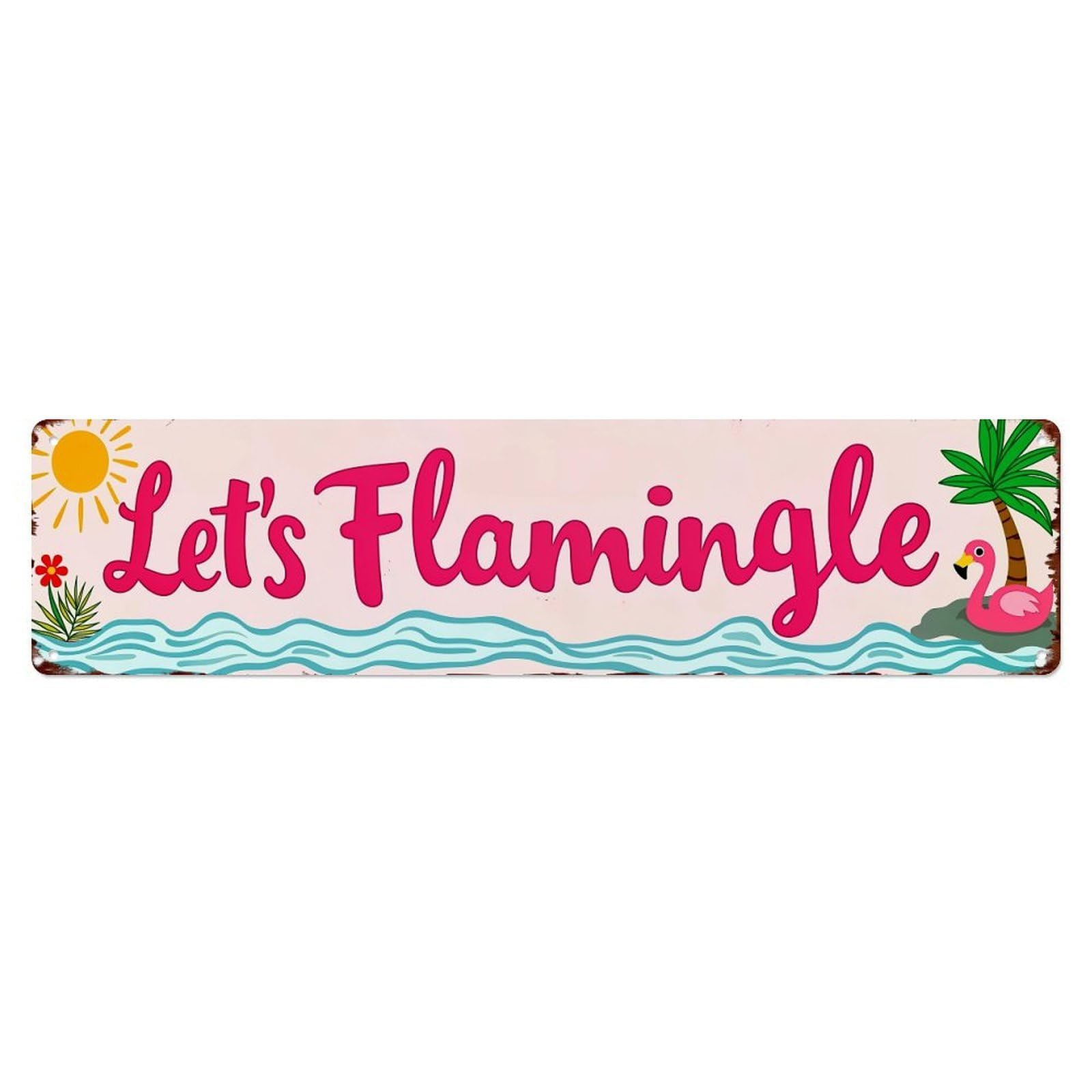 Jdyaojiesheng Vintage Flamingo Palm Sun Water Wave Tin Sign Retro Metal Wall Decor Metal Poster, Home Bar Garage Farmhouse Cafe Wall Art Decoration 4X16inch