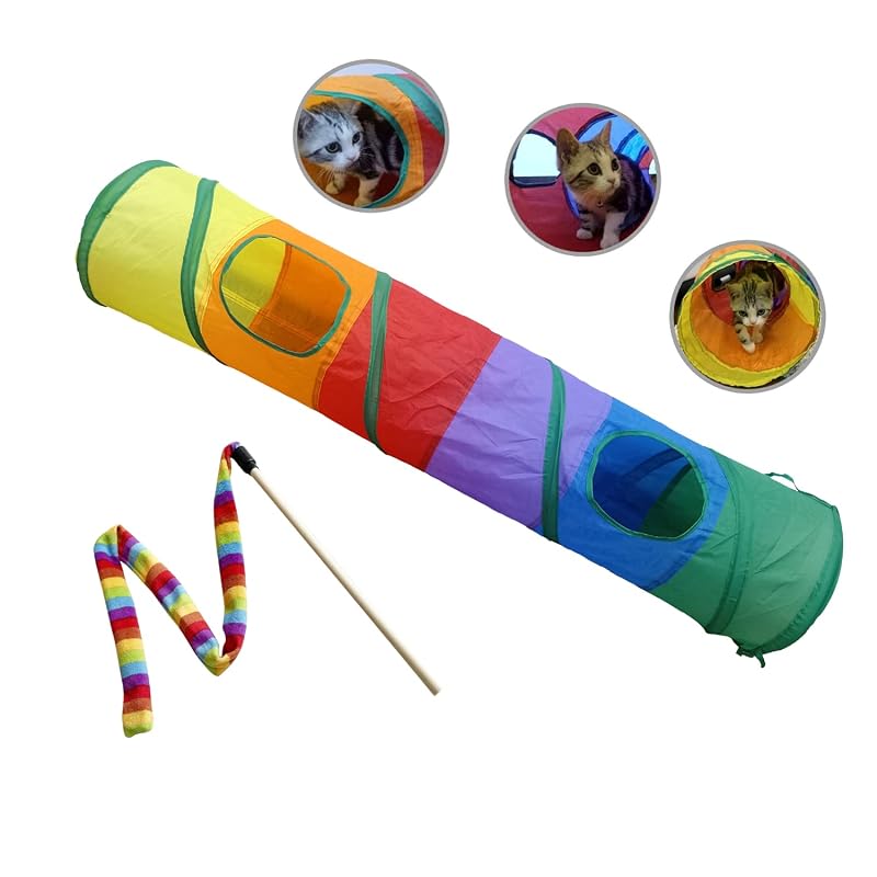 Túnel para Gatos PetLike Dobrável com Estrutura de Aço e Bolinha, Rainbow