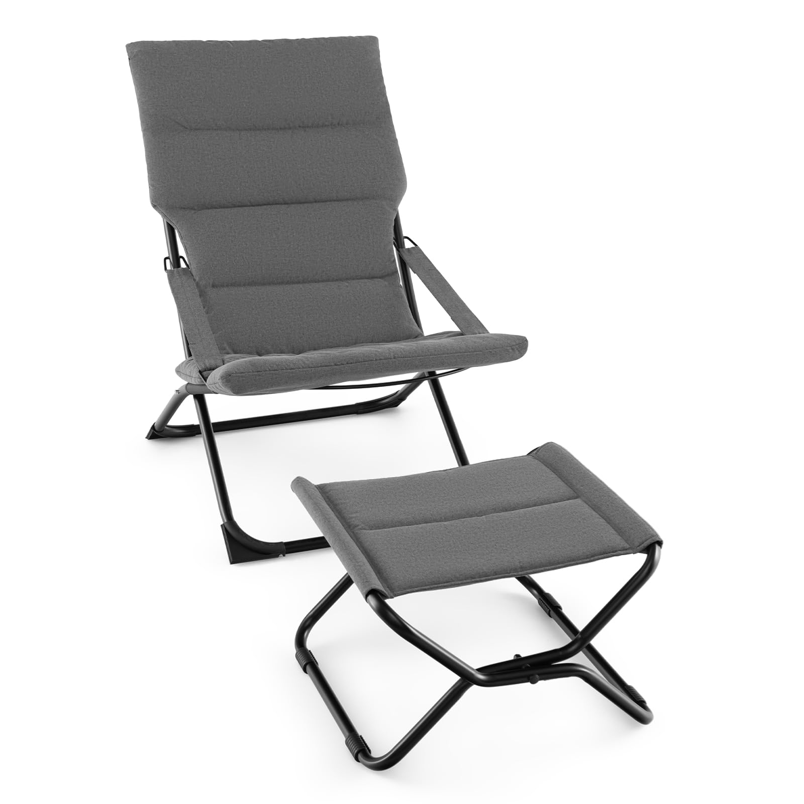 COSTWAY Folding Camping Chair, Outdoor Portable Lounge Chair with Footrest & Removable Cushion, Reclining Beach Chair and Ottoman Set for Deck, Garden, Poolside (1)