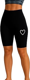شورت رياضي نسائي قصير، أسود مع طباعة بيضاء، خصر عالي، قماش مرن للبنات والنساء من ميزا