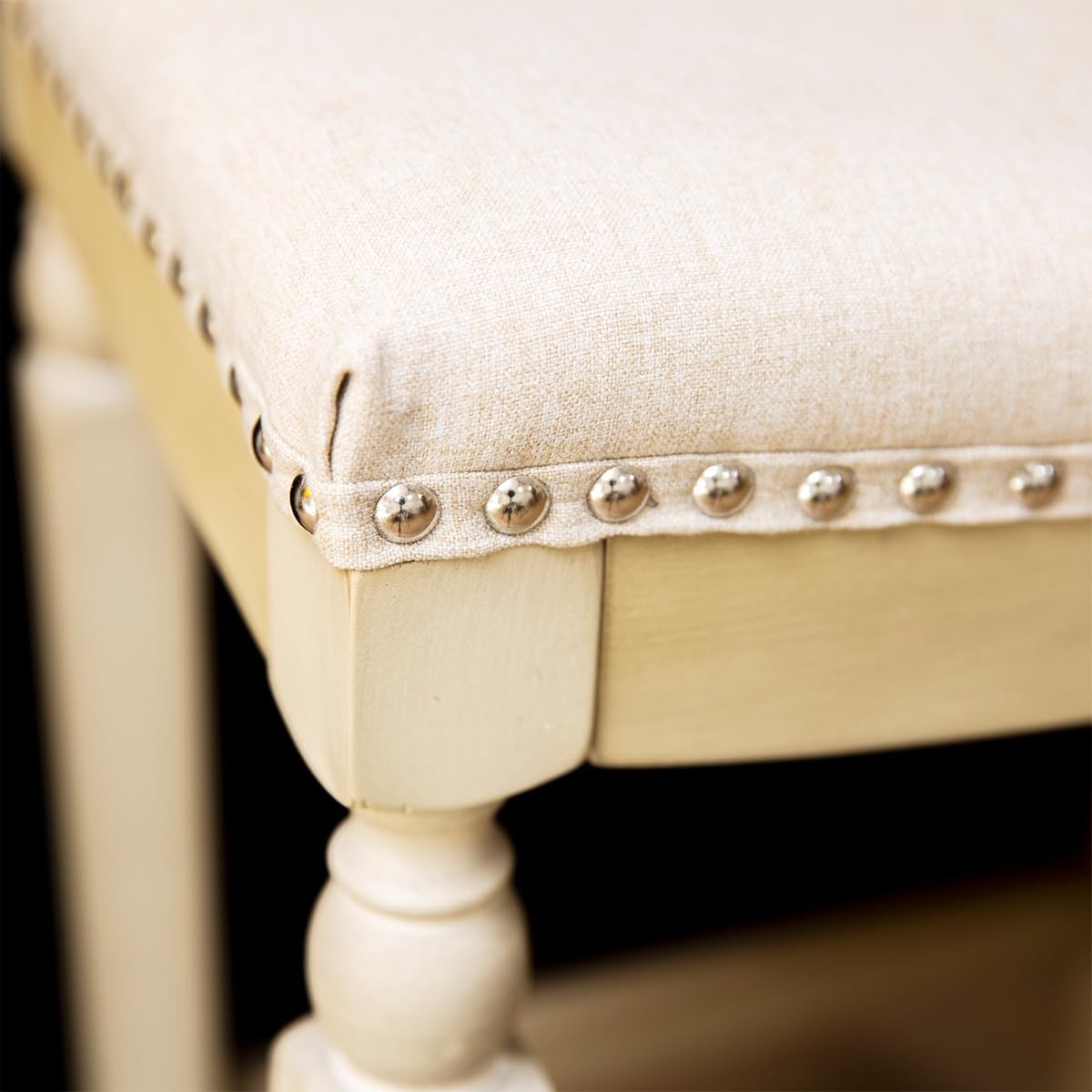 Barton Set of 2 Bar Stools Beige 28.5" Saddle Backless Premium Padded Indoor/Outdoor Nailhead Cushion Kitchen Counter Chairs Pub Seat Foot Rest