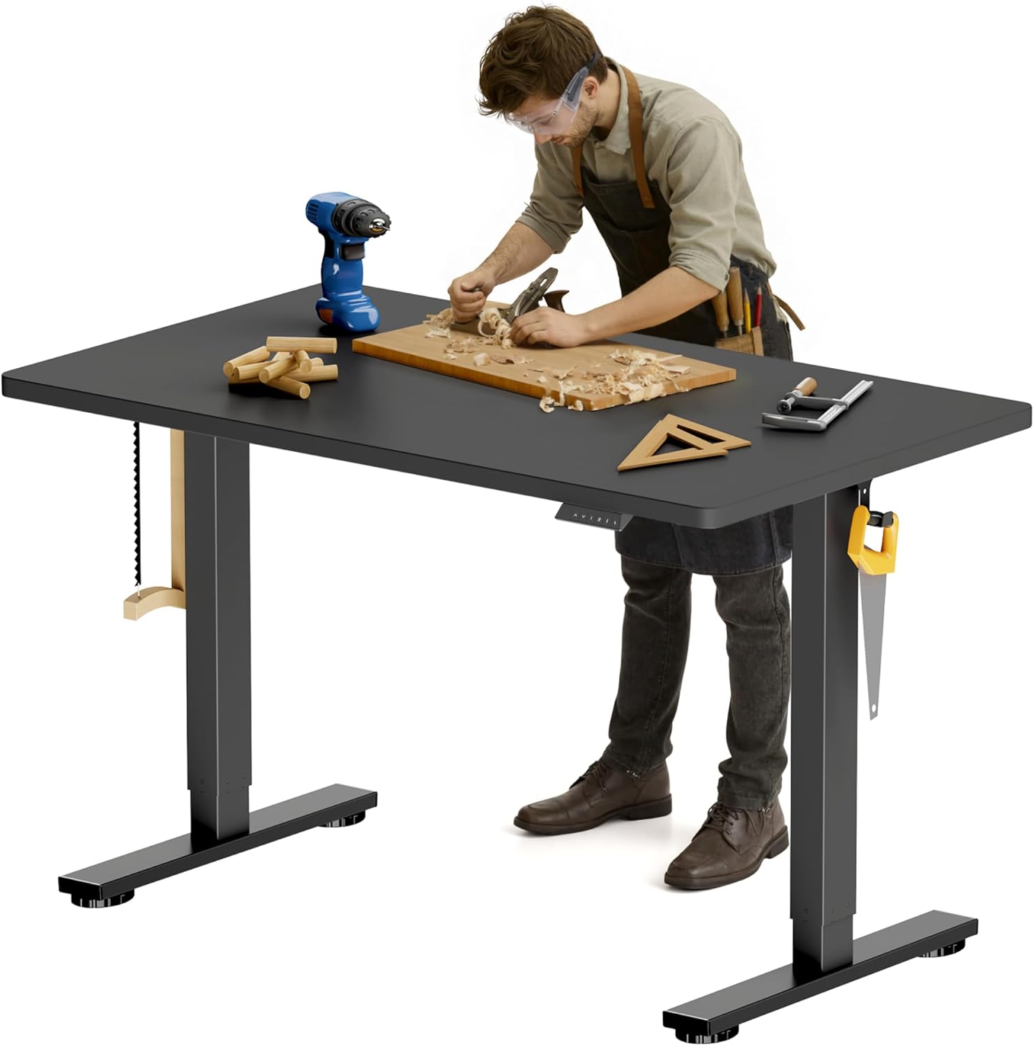 FlexiSpot Electric Height Adjustable Workbench 48x30" - Ergonomic Standing Desk for Garage Workshop Sewing Crafts Black