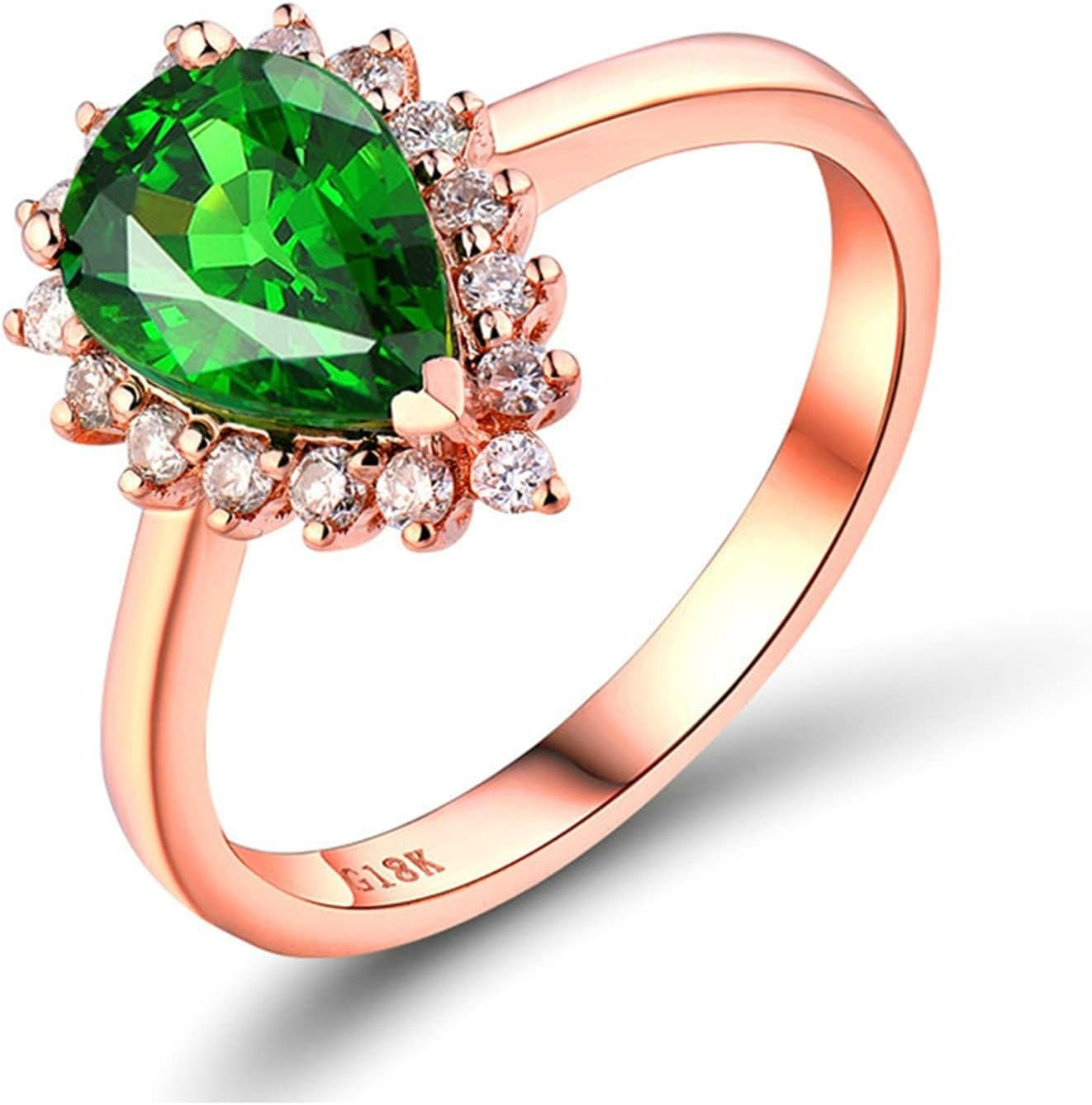 18K Rose Gold Ring 1.3ct Pear Shape Tsavorite with 0.24ct Diamond Anniversary Rings for Girls