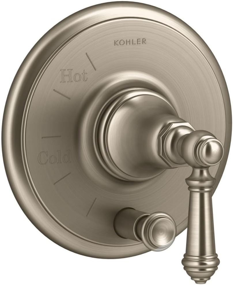 KOHLER K-T72768-4-2BZ Artifacts Rite-Temp Pressure-Balancing Valve Trim with Push-Button Diverter and Lever Handle, Oil-Rubbed Bronze
