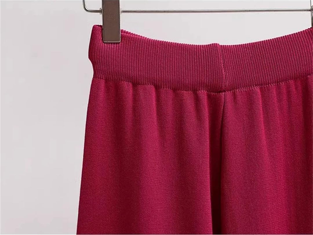 Donne A Righe Maglia Pullover 2 Pezzi Set Mezza Collo Alto Maglione Top Abiti A Vita Alta Larghi Gamba Larga Pantaloni Della Tuta Ensemble, Nero , XL
