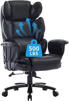Large Office Chair, 400 lb. Wide Seat, Ergonomic with Lumbar Support for Low Back Pain Relief, Heavy Duty Office Chair with Clamshell Armrests and Extended Seat