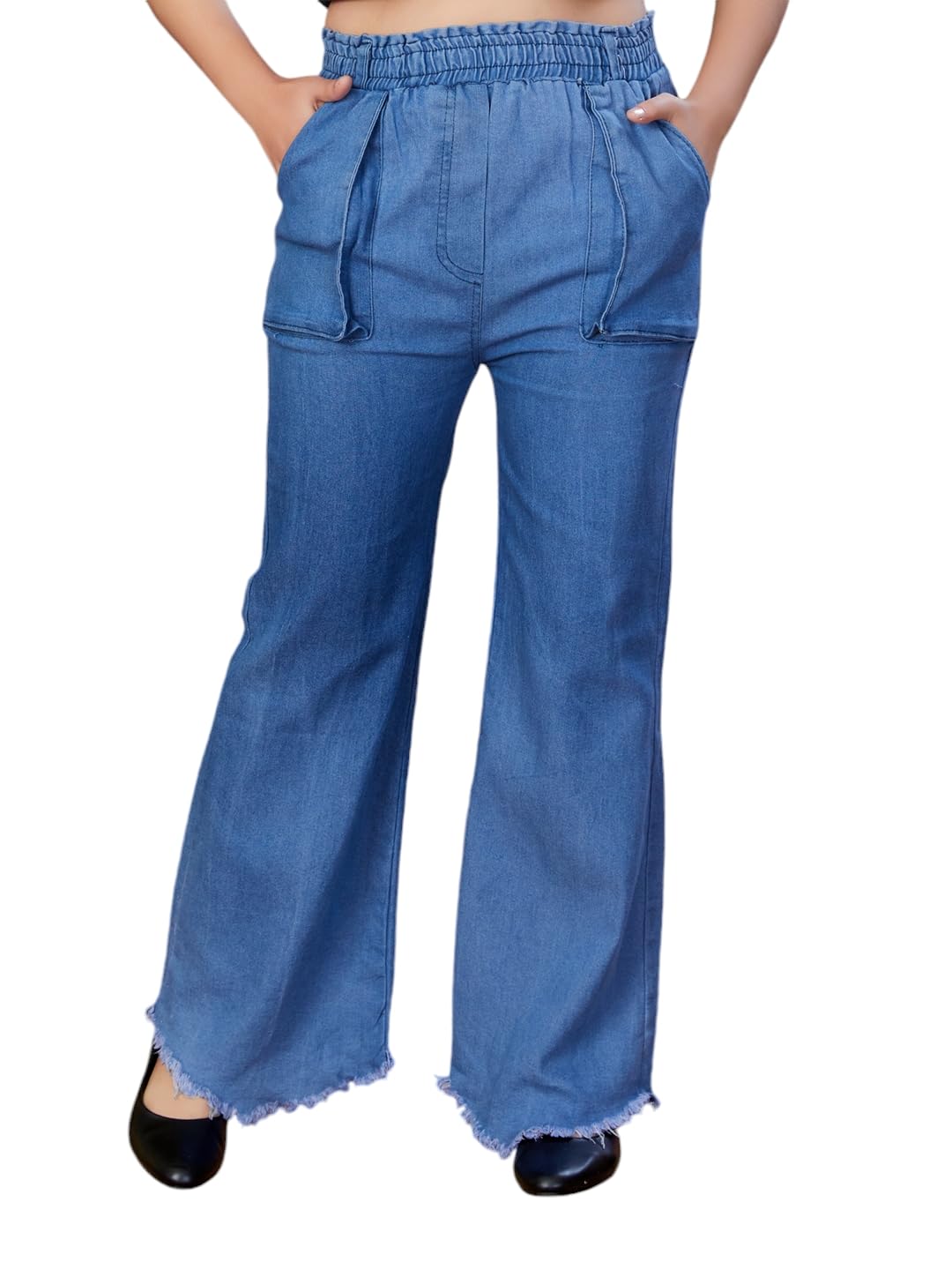Aarika Ropa casual para niñas, color azul, color liso, denim palazzo