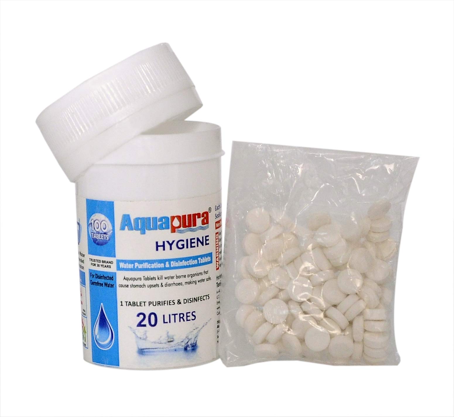 Aquapura Water Purifier Tablets 100 Tablets Pack, 1 Tablet for 20 Litres Water, 3 Years Shelf Life and Warranty for Household, Workplace and Family - 100 Pcs (Pack of 1)