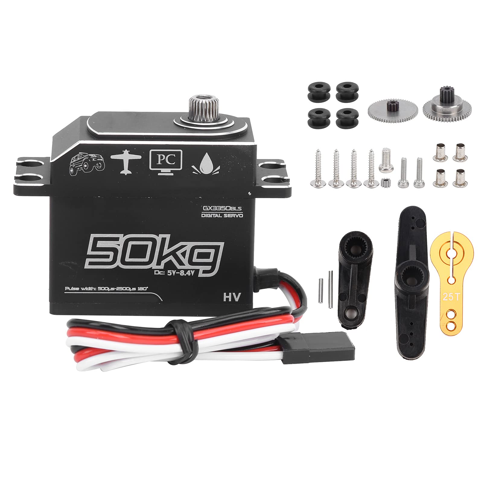 50 KG Engranajes de Acero Inoxidable a Prueba de Agua Servo Digital de Alto Torque con Motor sin escobillas para 1/10 1/8 RC Barco Coche Carcasa de aleación de Aluminio Neg