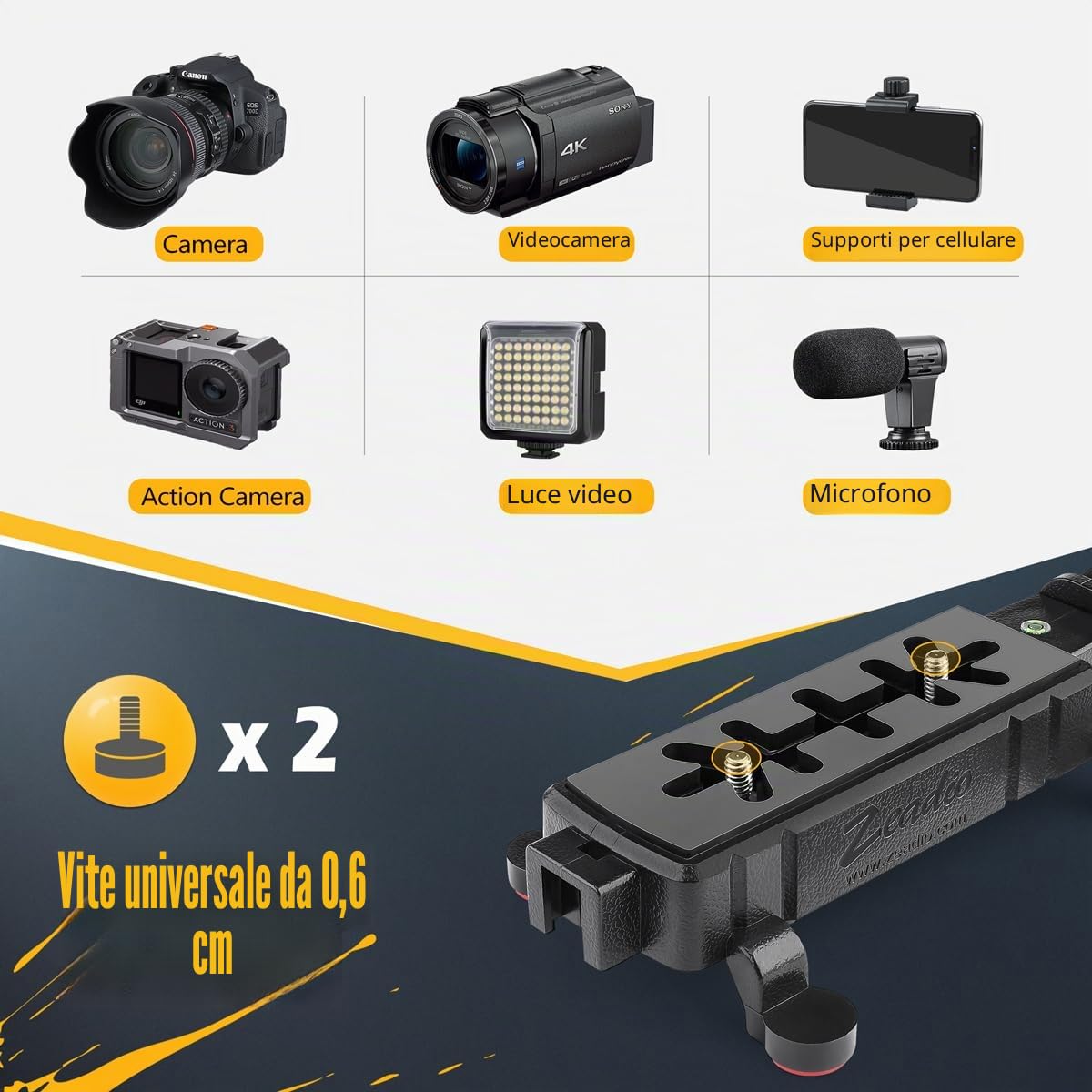 Zeadio Stabilizzatore portatile con accessorio extender per DSLR Videocamera Telecamera Fotocamera