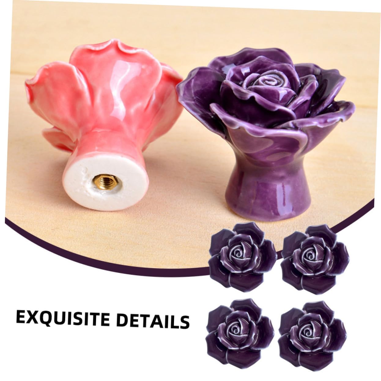 Hemobllo Pomelli Ceramici a Rosa per Mobili, 8 Pezzi, Porpora