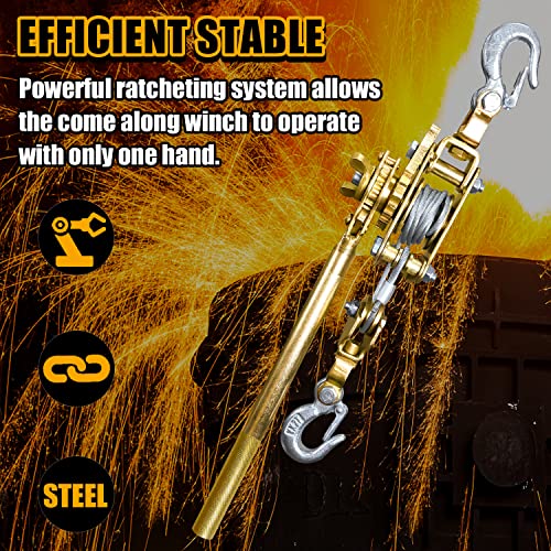 FITHOIST Come Along 2 Ton Cable Winch Puller Heavy Duty Hand Puller 4400LB with 2 Hooks Cable Ratchet Puller W/Double Metal Gear for Lifting Pulling (New)