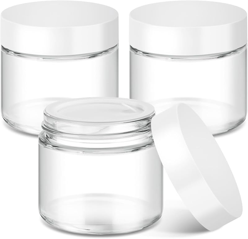 Bumobum Frascos de Vidro Redondos com Tampa Rosqueável, Transparentes, 60 mL, Pacote com 3