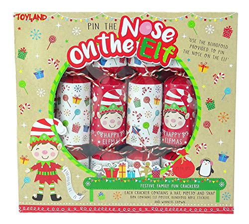 Toyland® Pack of 6 - Pin The Nose On The Elf Gioco Christmas Crackers - novità Christmas Crackers