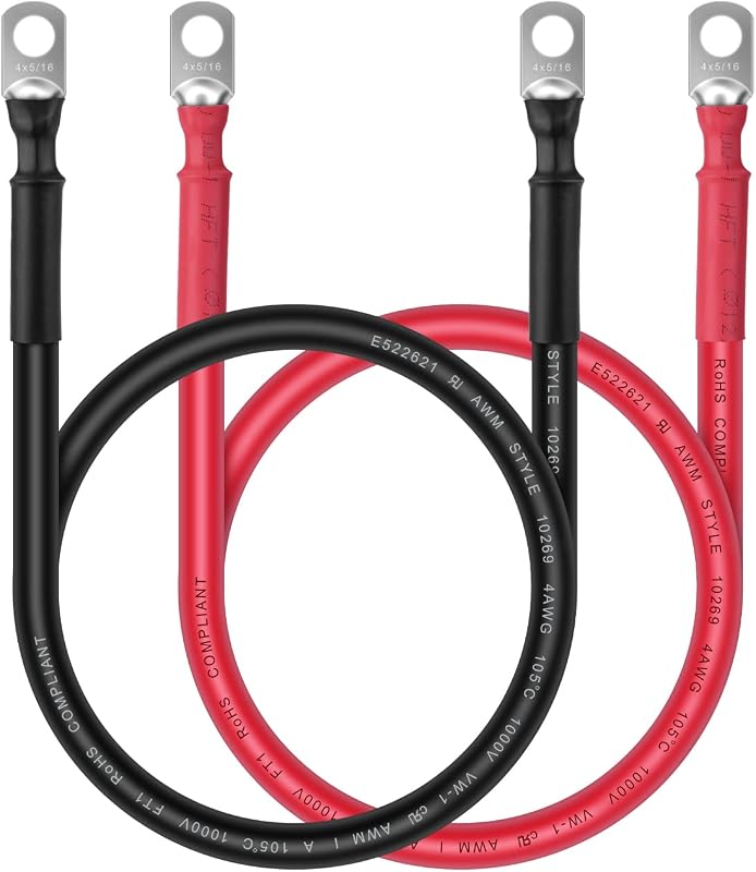 Cabo de bateria iGreely 4 AWG com terminais de anel 5/16" – Par com 60 cm