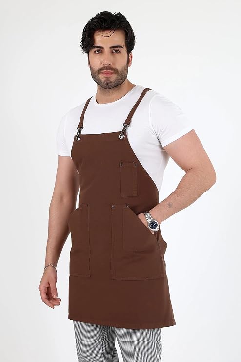 Barista Askılı Önlük Kanguru Cepli - Kahve